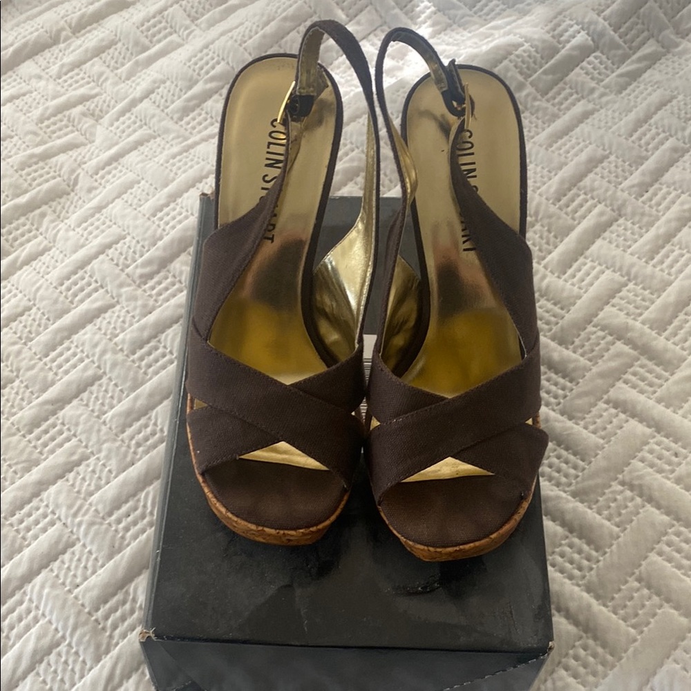 Colin Stuart Brown Slingback Heels with Crisscross Straps
